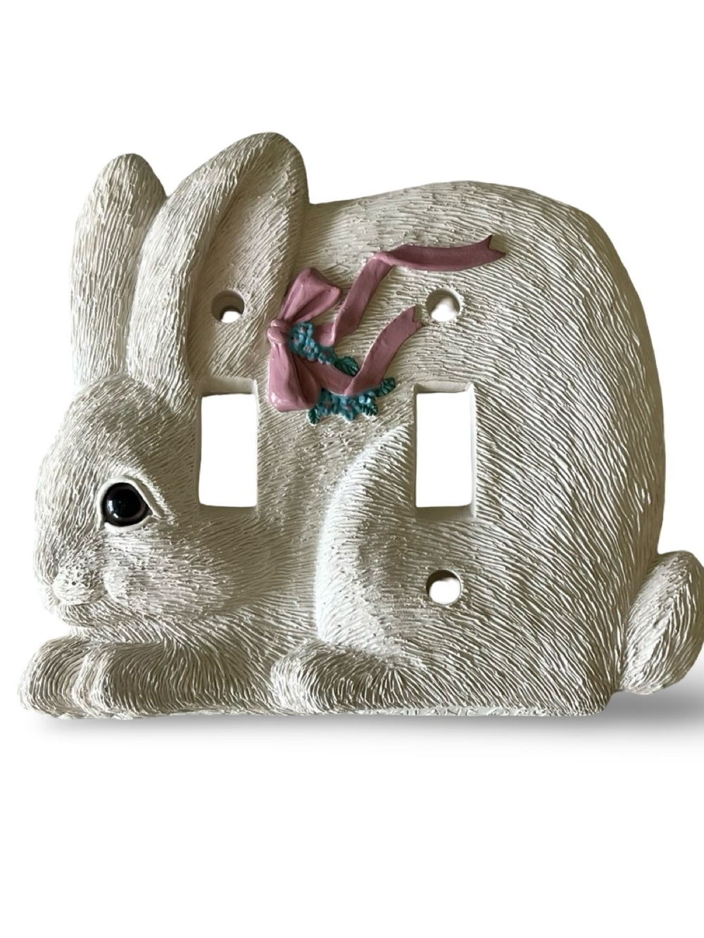 Ceramic Bunny Double Light Switch Cover with Pink Bow